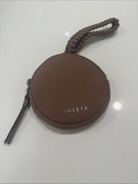 Athleta Brown Braided-Wrist Round Zip Pouch